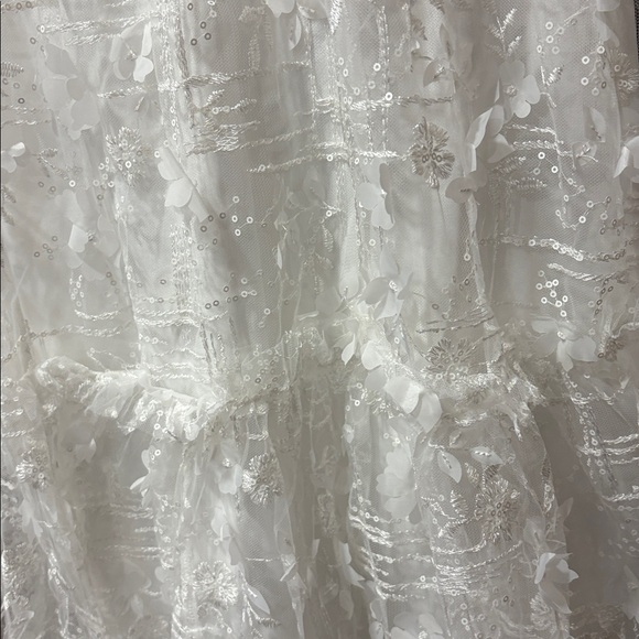 Lulus White Bridal Fairy Cottagecore Sequin 3D Floral Applique Midi Dress SMALL - Picture 4 of 7